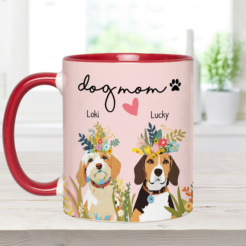 Personalized Dog And Cat Among Flowers - Gift for dog lovers, dog lover, cat lover - Personalized Accent Mug