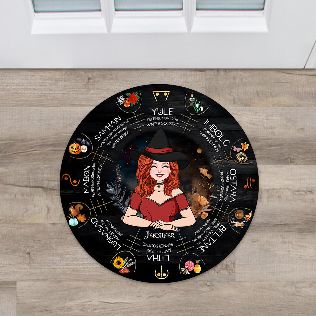 Discover Wheel Of The Year - Personalized Witch Shaped Doormat