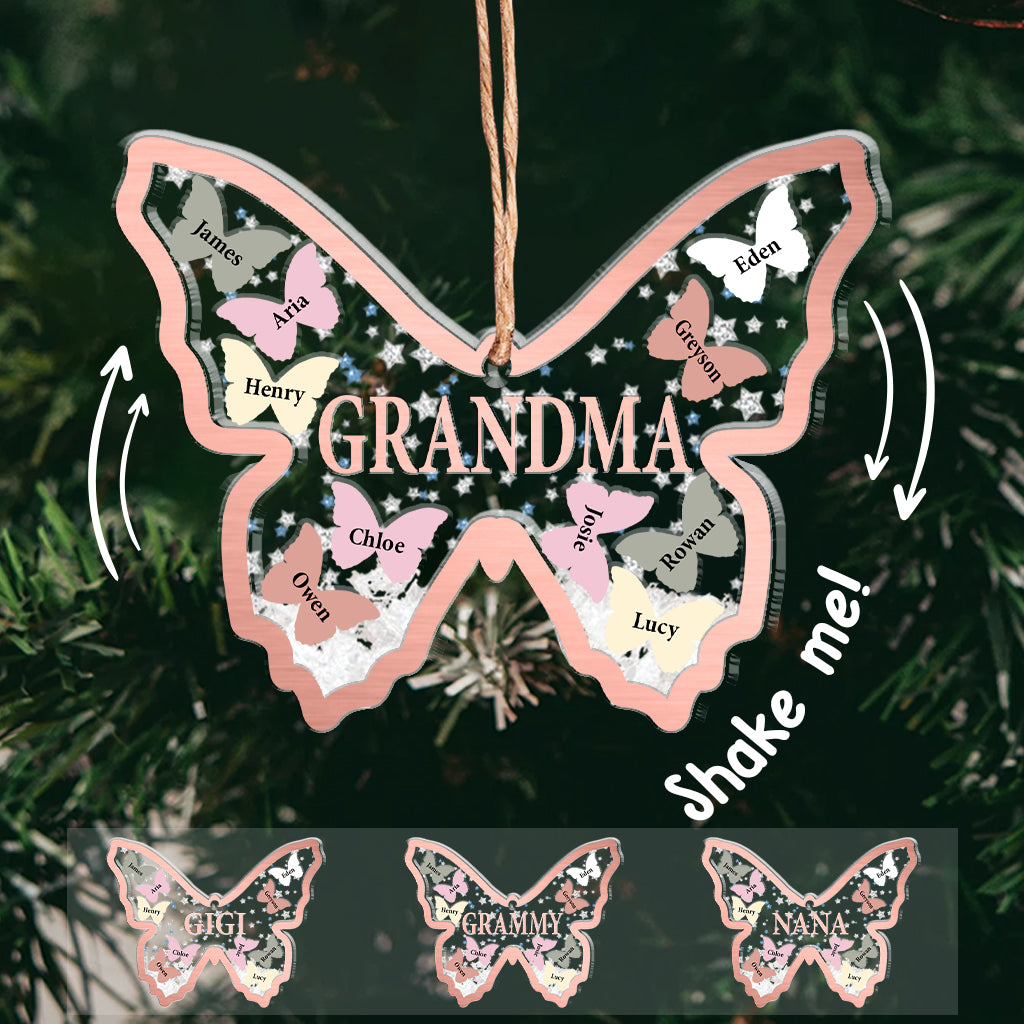 Grandma And Grandchildren Butterflies - Gift for grandma - Personalized 3 Layered Shaker Ornament