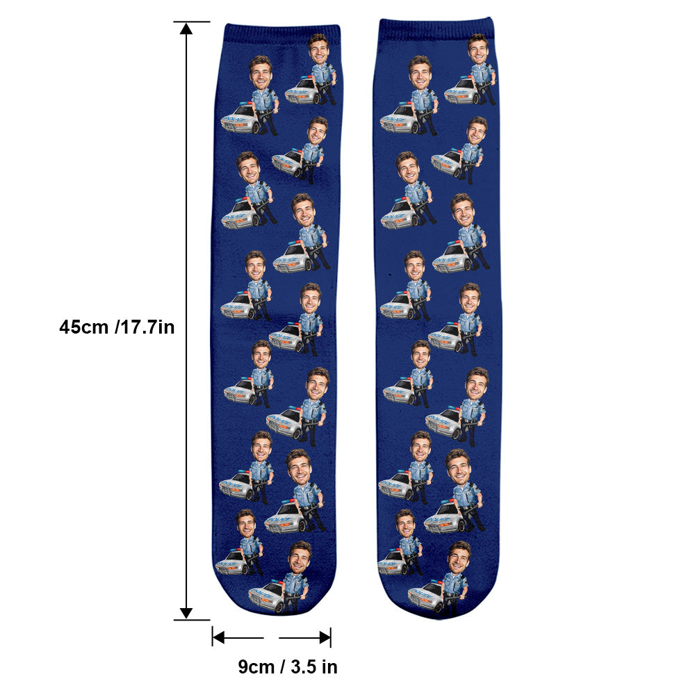 Police Officer Cartoonized Photo - Personalized Police Officer Socks