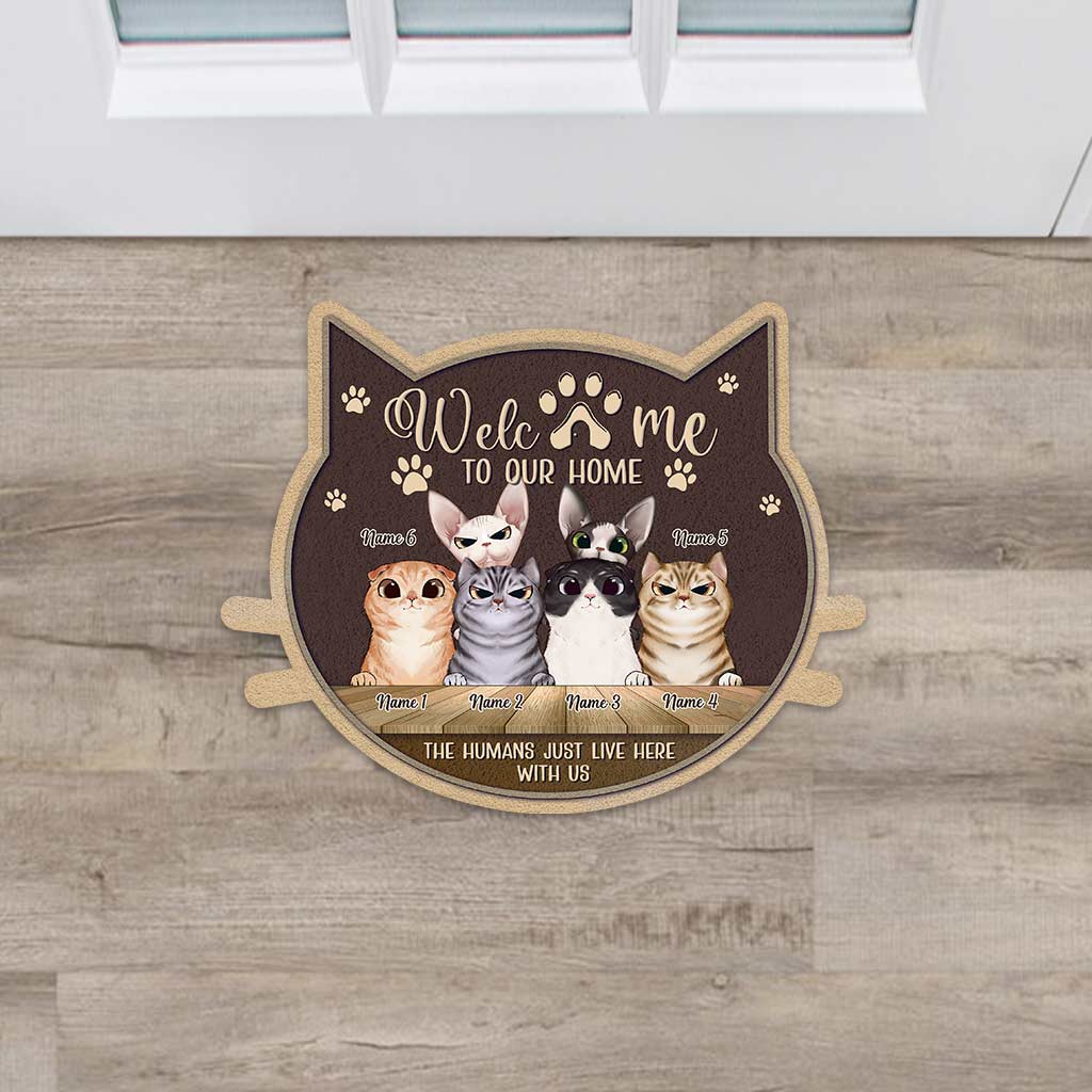 Welcome To Our Home - Personalized Cat Shaped Doormat