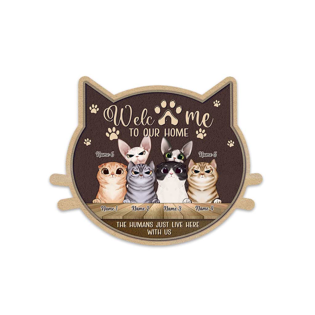 Welcome To Our Home - Personalized Cat Shaped Doormat