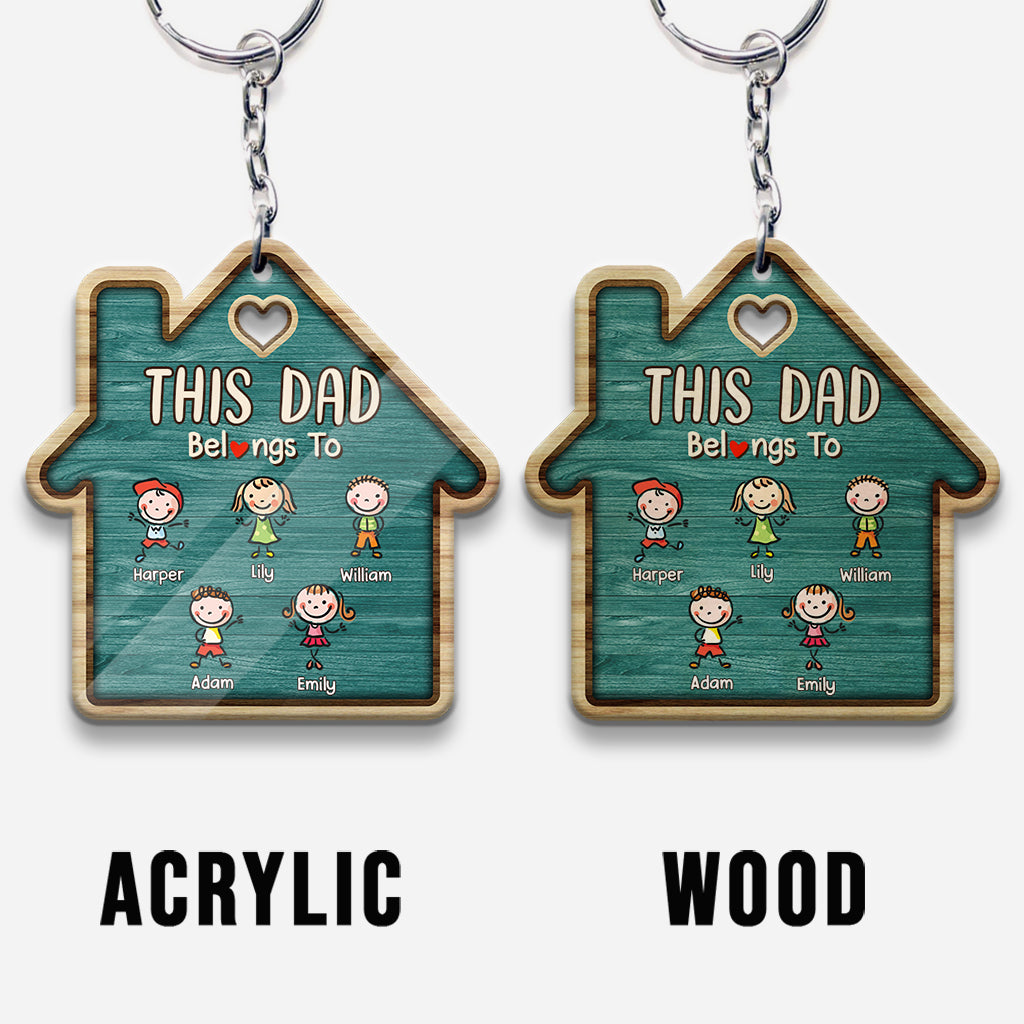 This Dad Belongs To - Personalized Father Keychain (Printed On Both Sides)