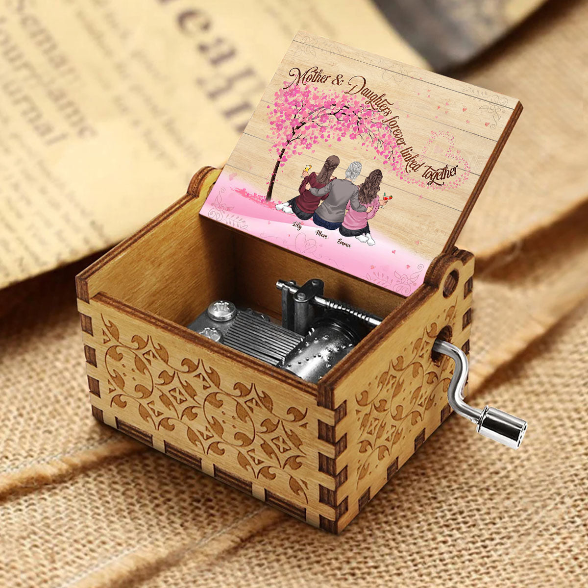 Mother & Daughters - Personalized Mother Hand Crank Music Box