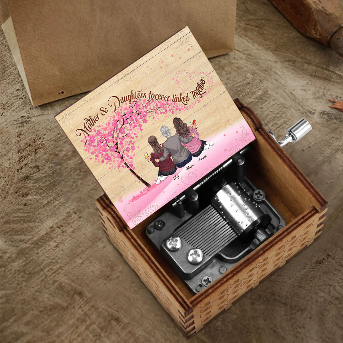 Mother & Daughters - Personalized Mother Hand Crank Music Box