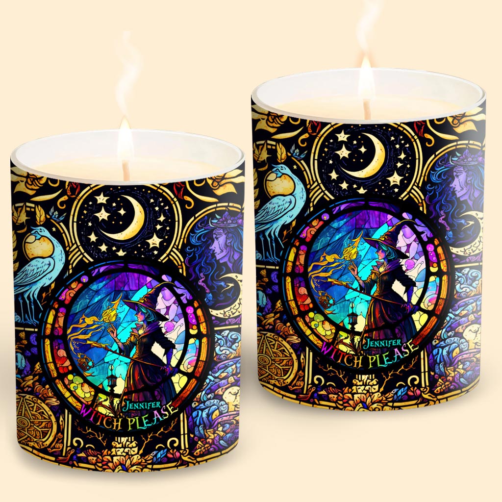 Discover Witch Please Stained Glass Style Personalized Scented Candle With Wooden Lid