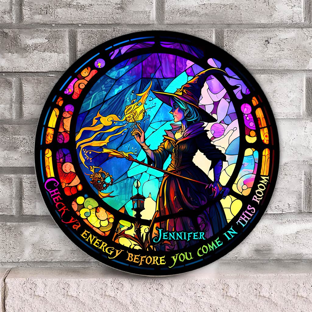 Check Ya Energy - Personalized Witch Round Wood Sign