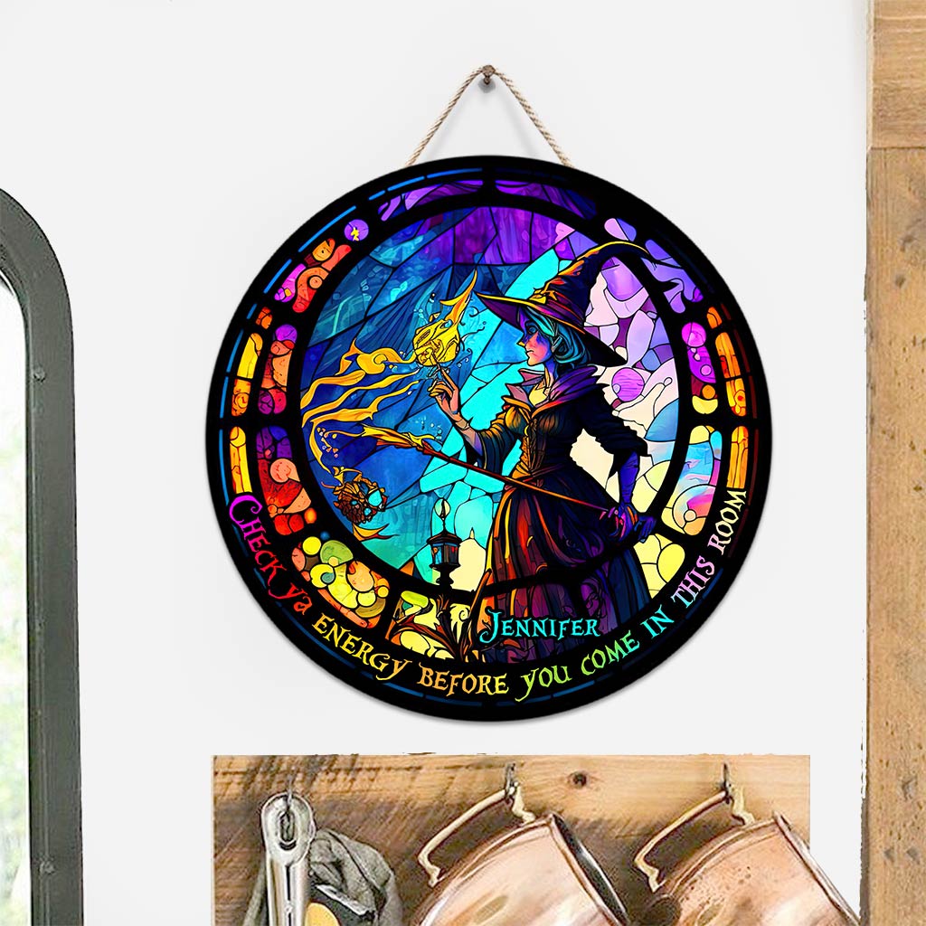 Check Ya Energy - Personalized Witch Round Wood Sign