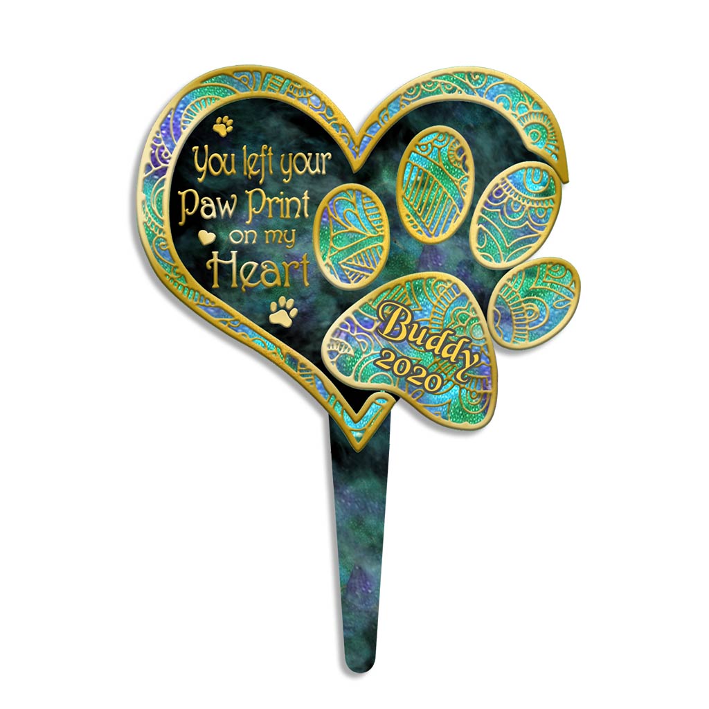 You Left Paw Print On Our Heart - Personalized Dog Acrylic Plaque Stake (Printed On 1 Side)