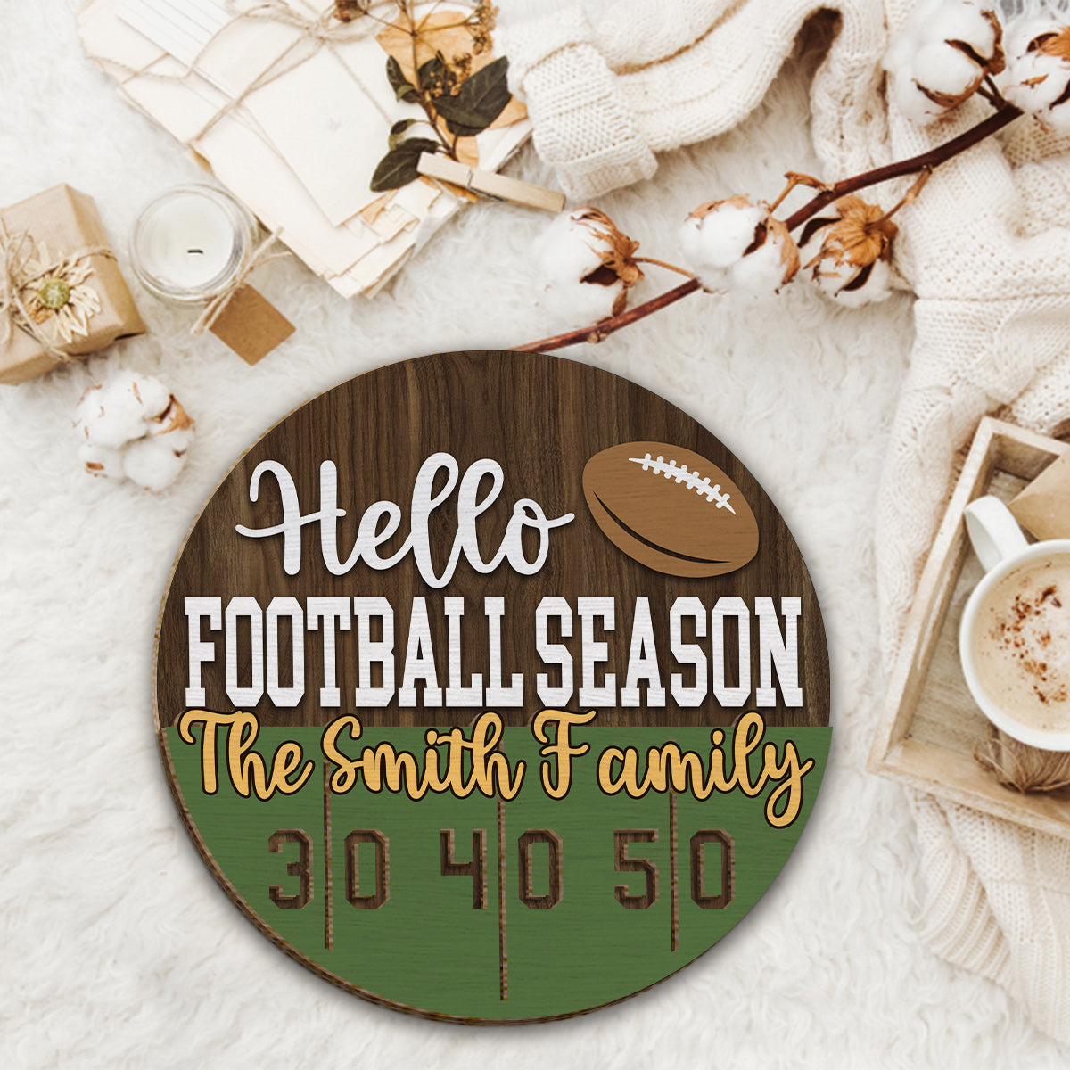 Hello Football Season - Personalized Football 2 Layered Wood Sign / Wood Plaque