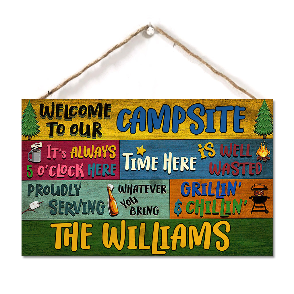 Welcome To Our Campsite - Personalized Camping Rectangle Wood Sign