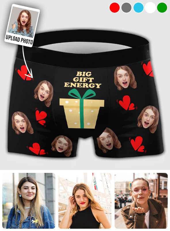 Custom Photo Big Gift Energy - gift for husband, boyfriend - Personalized Men’s Boxer Briefs