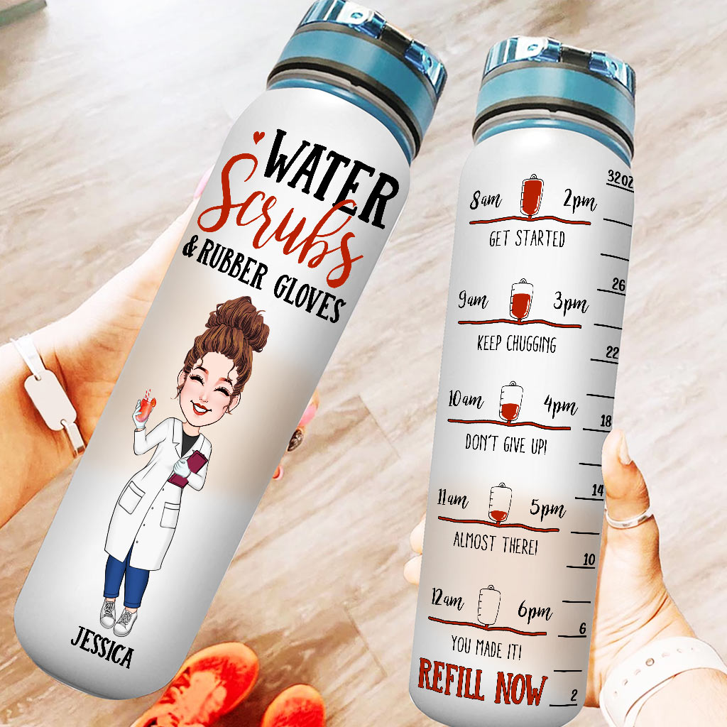 Water Scrubs & Rubber Gloves - Personalized Nurse Water Tracker Bottle