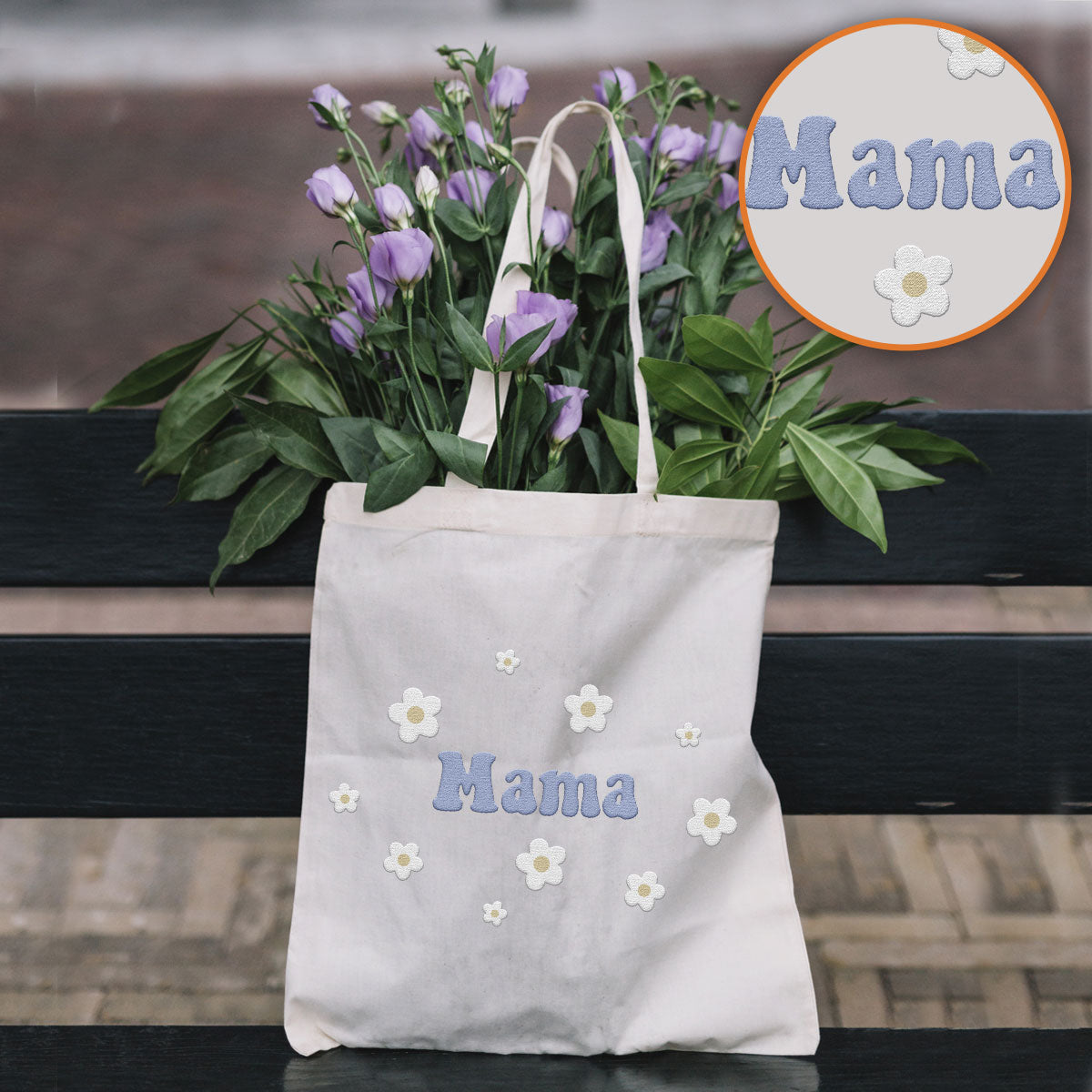 Custom Name With Flower - Personalized Step Mom Embroidered Tote Bag