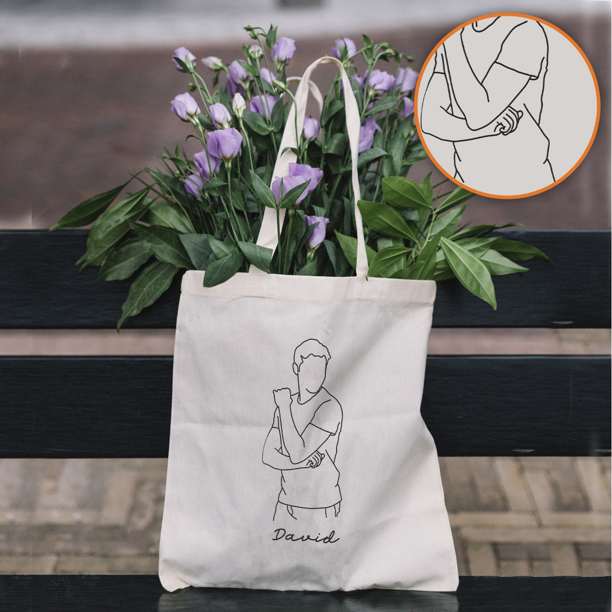 Custom Photo Line Art - Personalized Son Embroidered Tote Bag