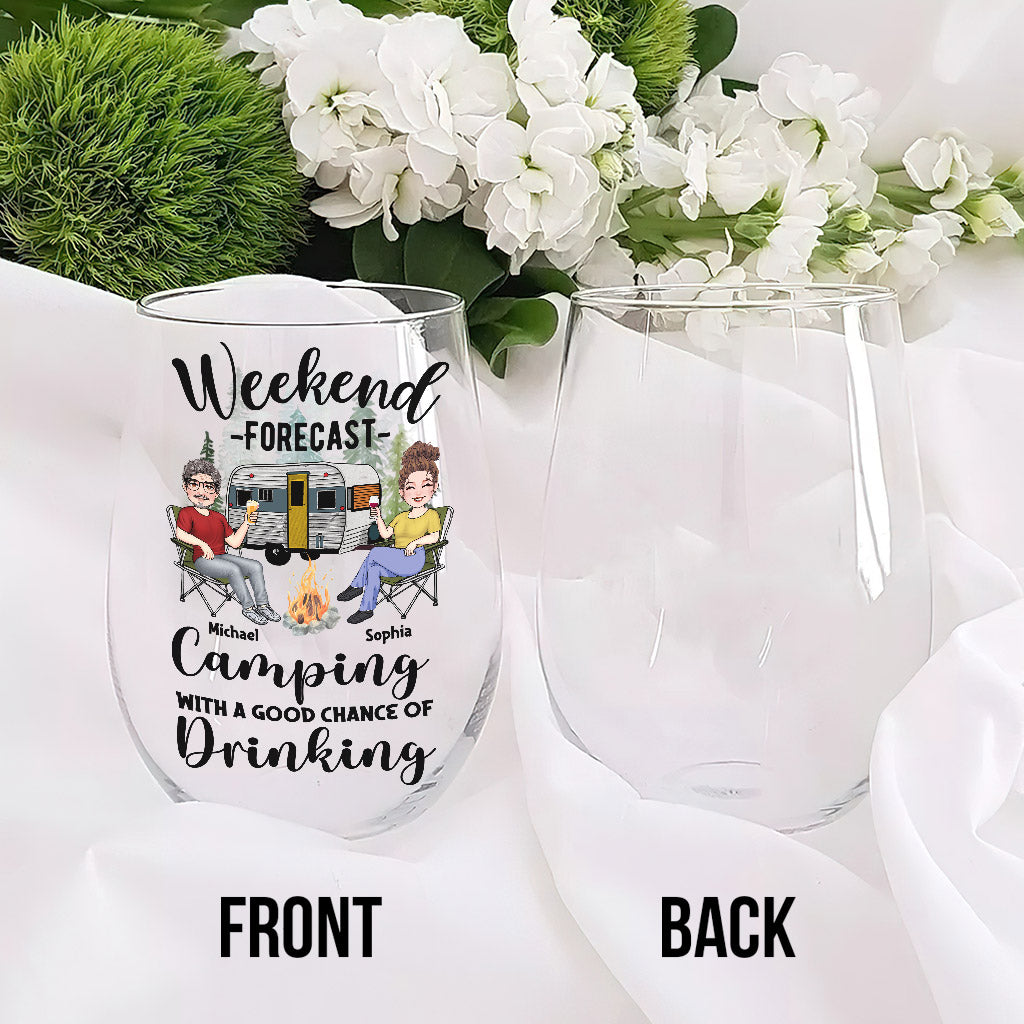 Weekend Forecast - Personalized Camping All Over Wine Glass