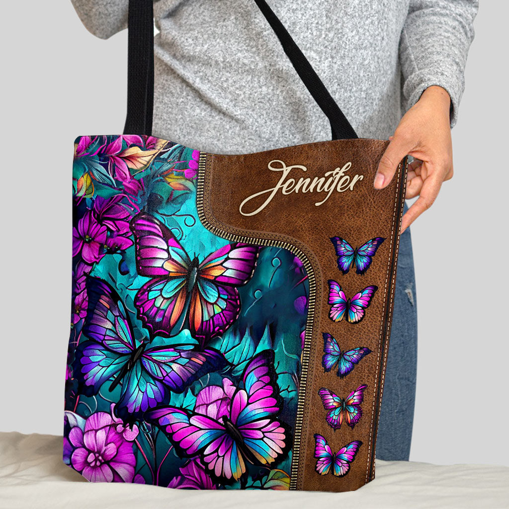 Butterfly Book Shopping PU Leather Tote Bag Butterflies 