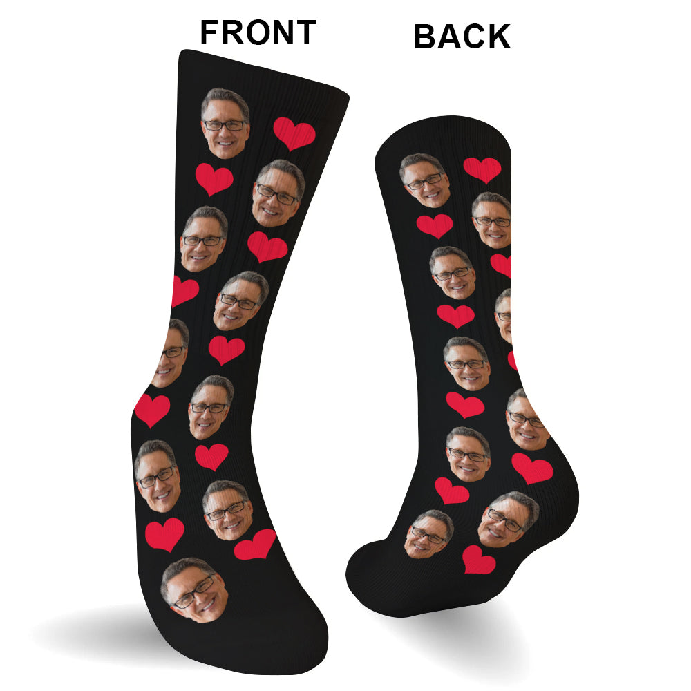 Custom Face Heart Pattern - Personalized Step Dad Socks