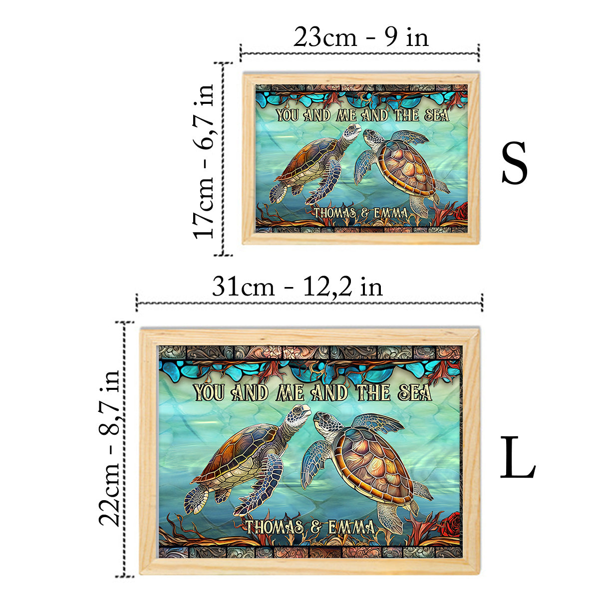 You And Me And The Sea - Personalized Turtle Light Photo Frame