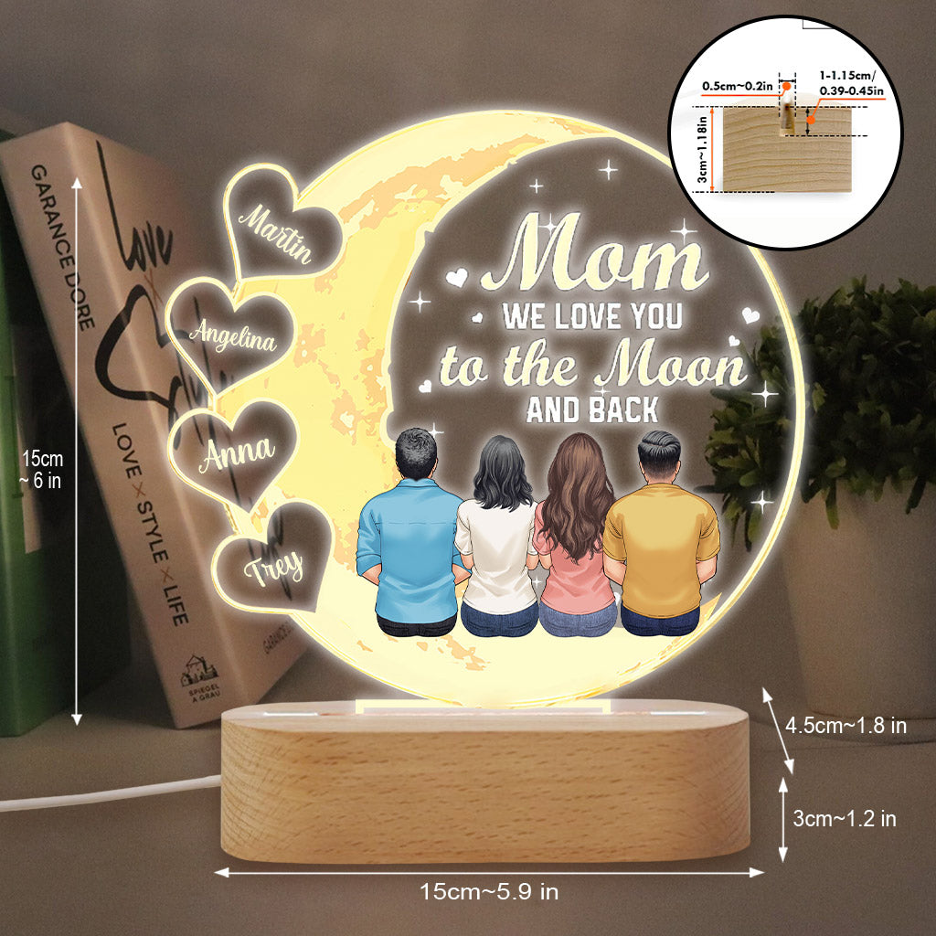 We Love You To The Moon And Back - Personalized Mother Shaped Plaque Light Base