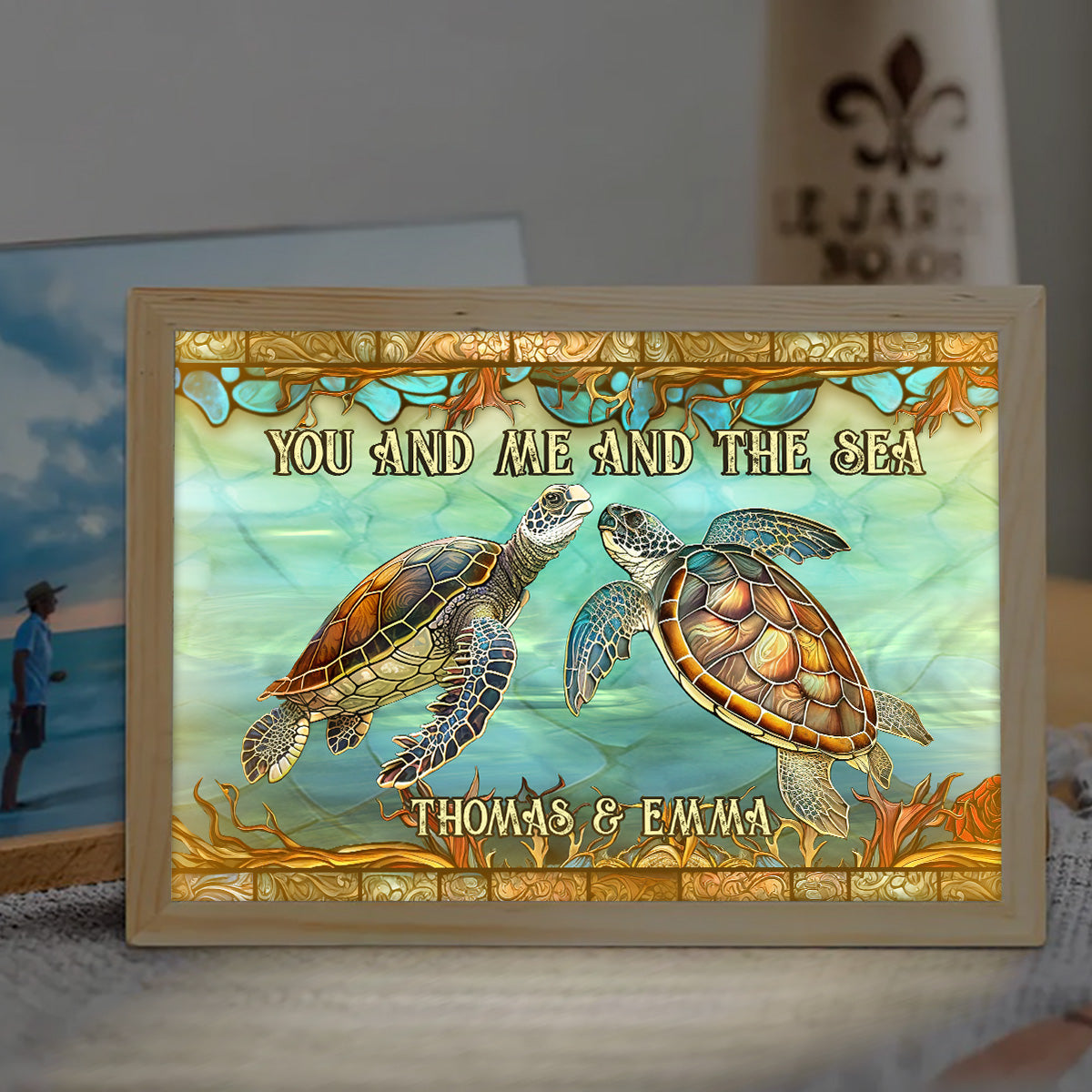 You And Me And The Sea - Personalized Turtle Light Photo Frame