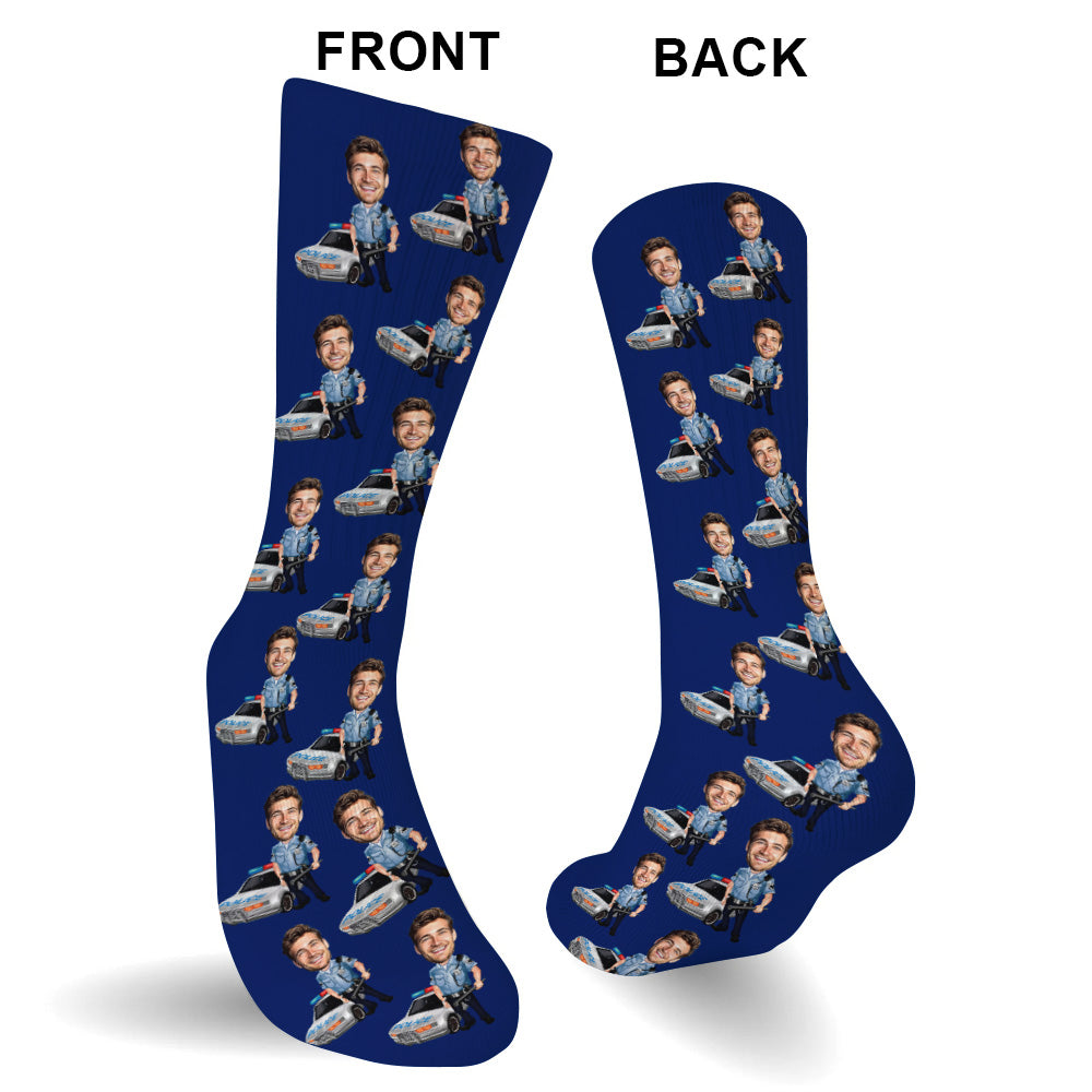 Police Officer Cartoonized Photo - Personalized Police Officer Socks