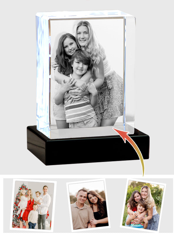 Custom Photo - Personalized Step Mom Laser Engraving 3D Cuboid Shaped Crystal Lamp