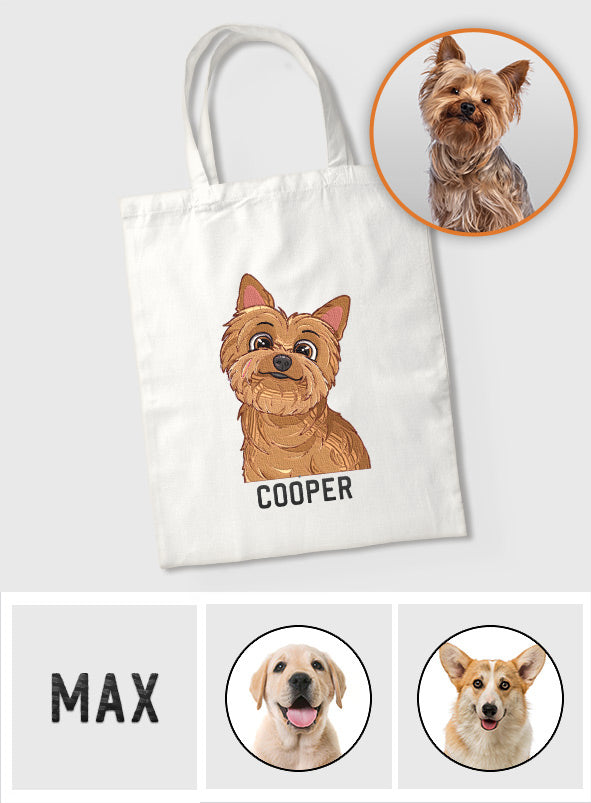 Custom 2D Photo - Personalized Dog Embroidered Tote Bag