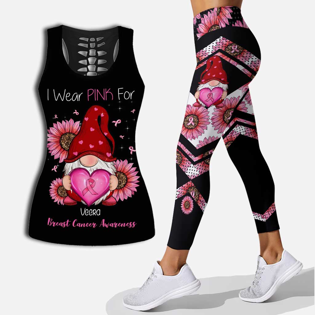 Discover I Wear Pink For - Personalized Breast Cancer Awareness Hollow Tank Top and Leggings