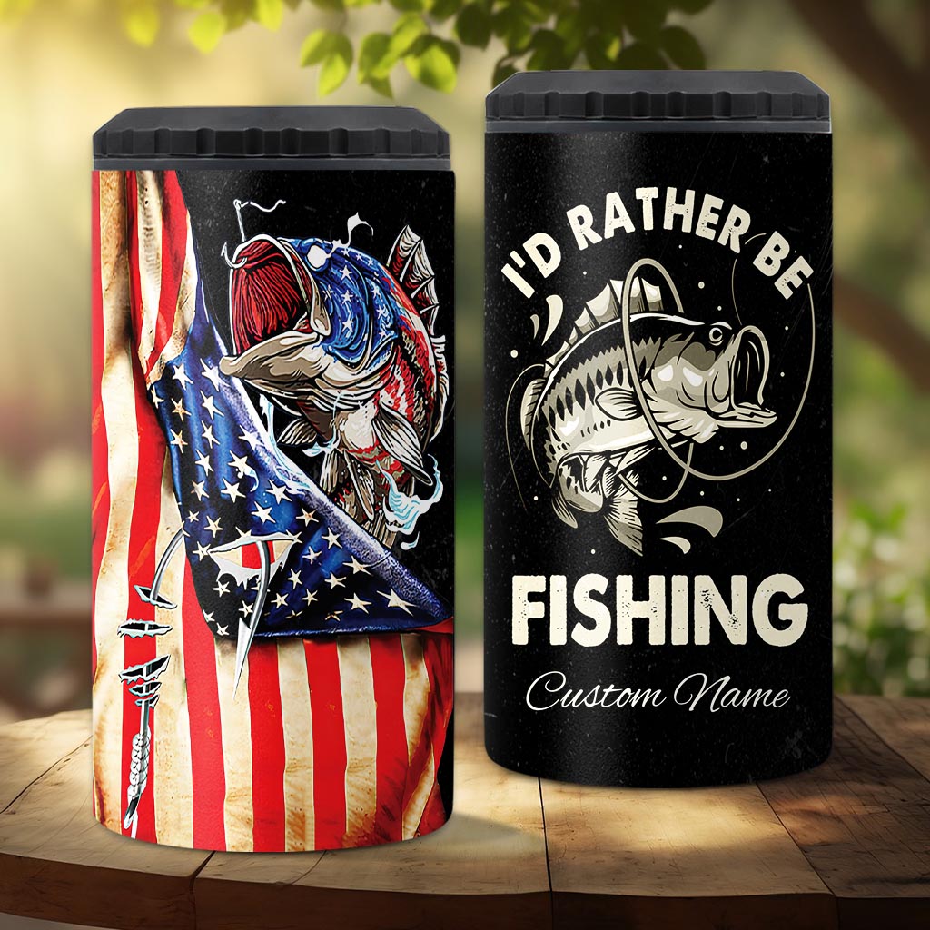 Fishing US Flag - Personalized Fishing Can Cooler