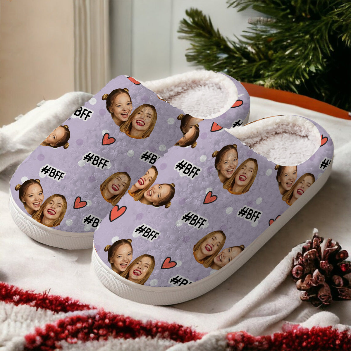 Custom Upload Photo BFF Forever - Gift for friend - Personalized Slippers