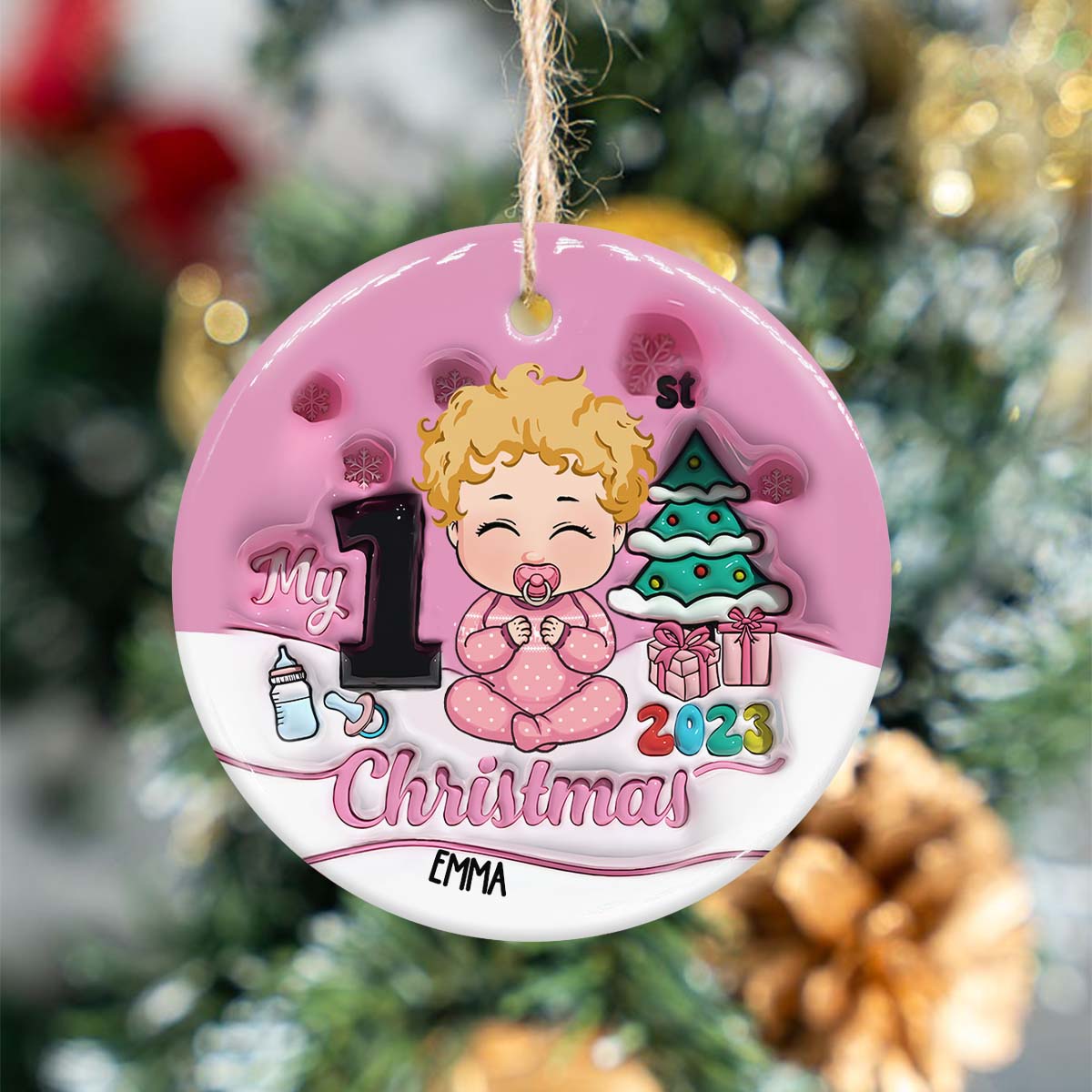 My 1st Christmas - Personalized Kid Ceramic Circle Ornament