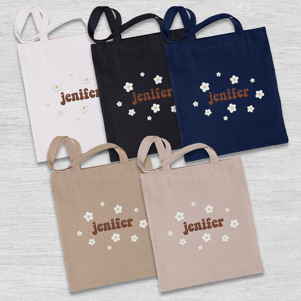 Custom Name With Flower - Personalized Daughter Embroidered Tote Bag