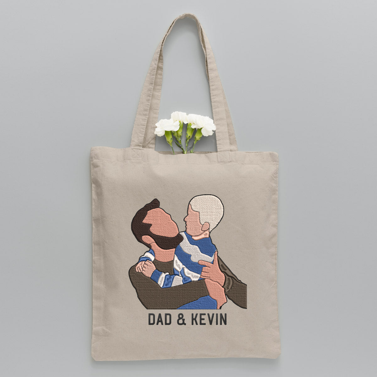 Custom 2D Photo - Personalized Father Embroidered Tote Bag