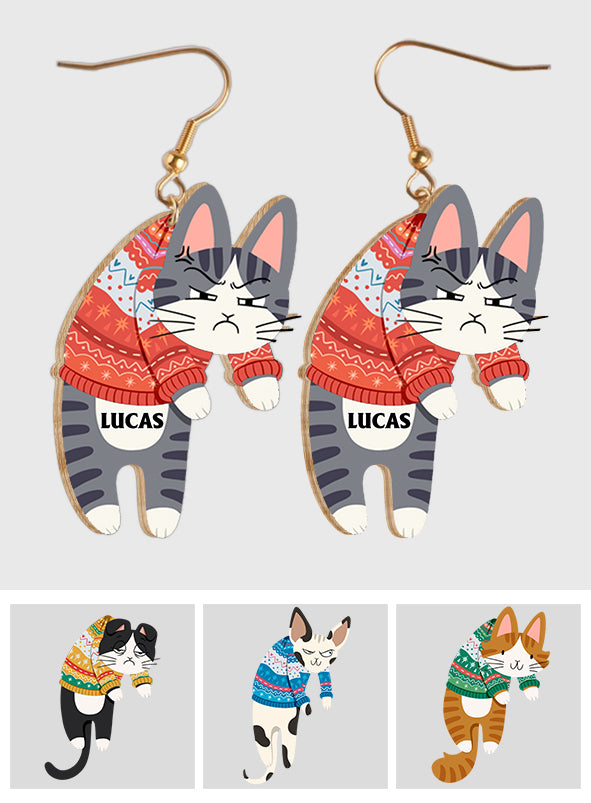 Custom Hanging Cats - Gift for cat lovers - Personalized Wooden Earrings