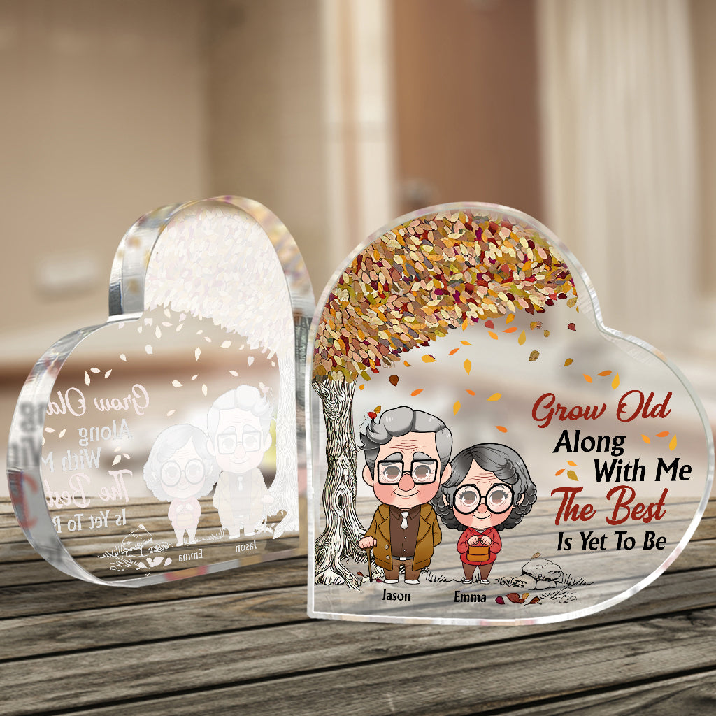 Grow Old Along With Me - Personalized Husband And Wife Custom Crystal Heart Keepsake