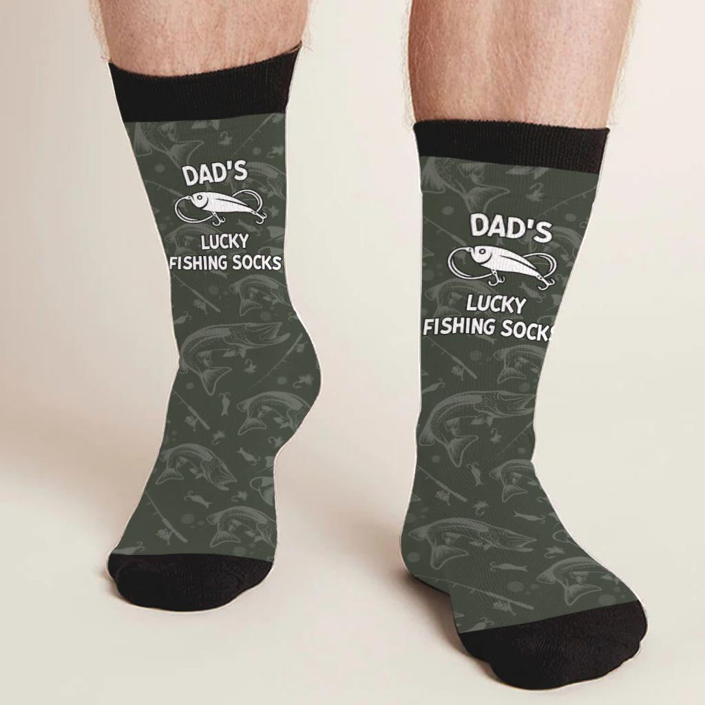 Lucky Fishing Socks - Gift for dad, uncle, aunt, grandma, grandpa, mom,  son, daughter, brother, sister, granddaughter, grandson, husband, wife,  boyfriend, girlfriend, friend, co-worker - Personalized Socks