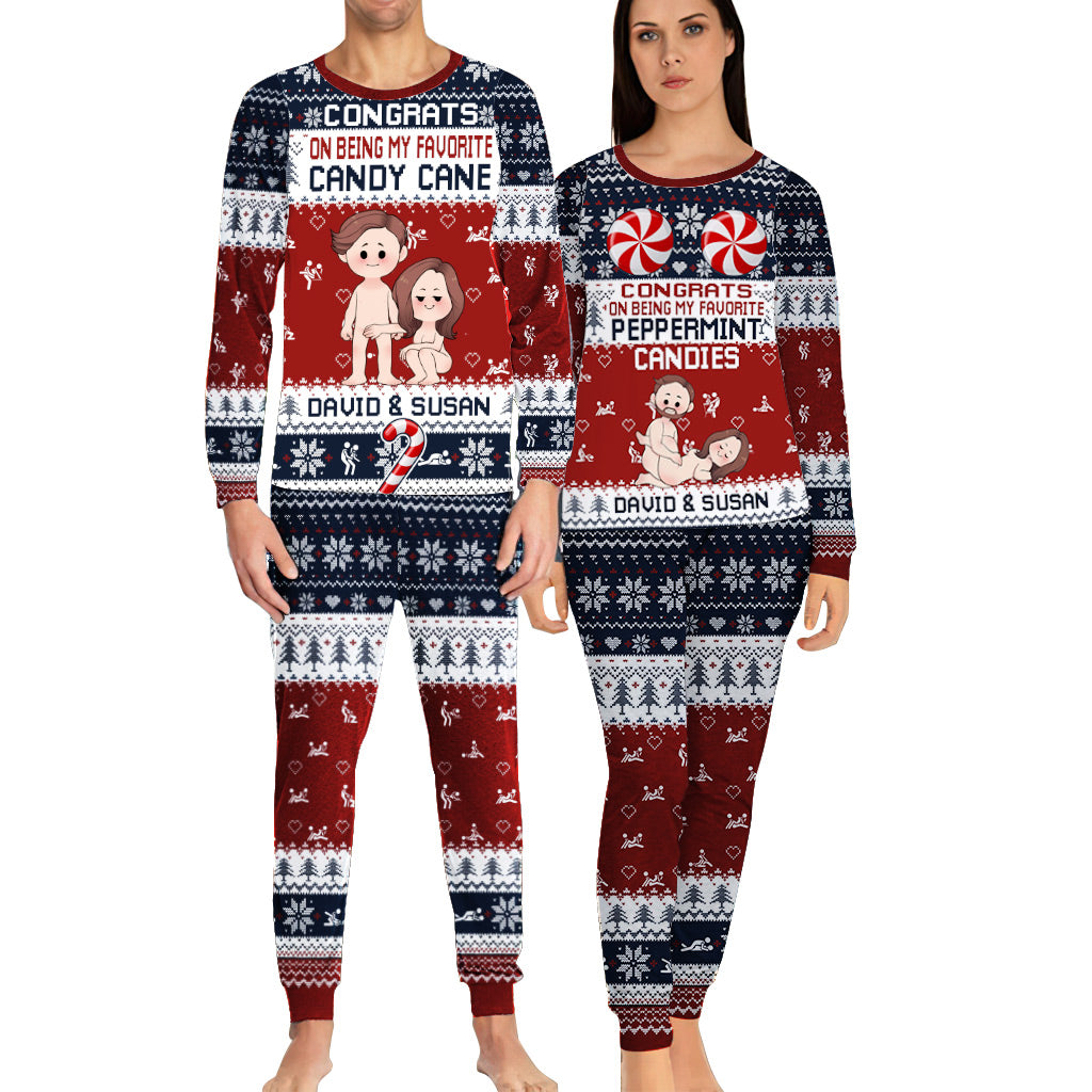 Congrats On Being My Favorite Candy Cane Peppermint Candies - Personalized Couple Pajamas Set