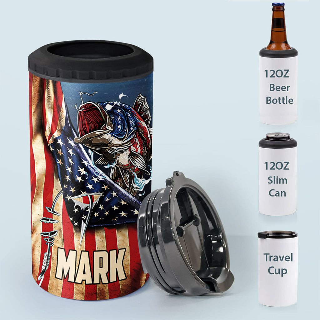 Patriotic Reel Cool Dad - Personalized Fishing Can Cooler