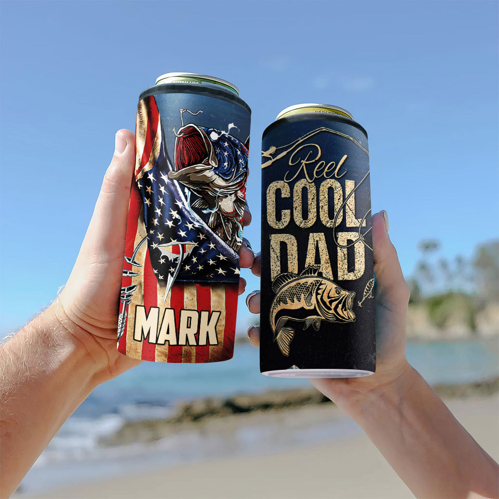 Patriotic Reel Cool Dad - Personalized Fishing Can Cooler