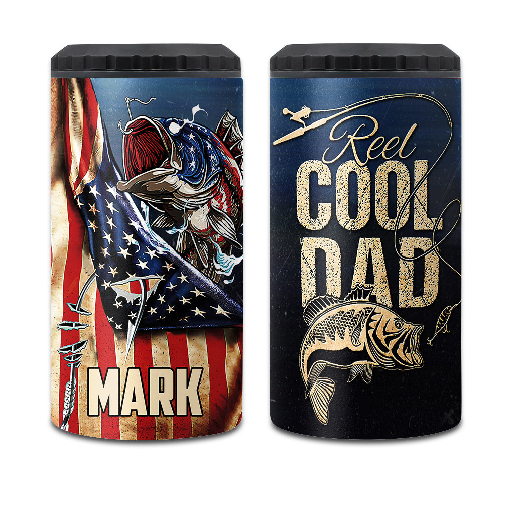 Patriotic Reel Cool Dad - Personalized Fishing Can Cooler