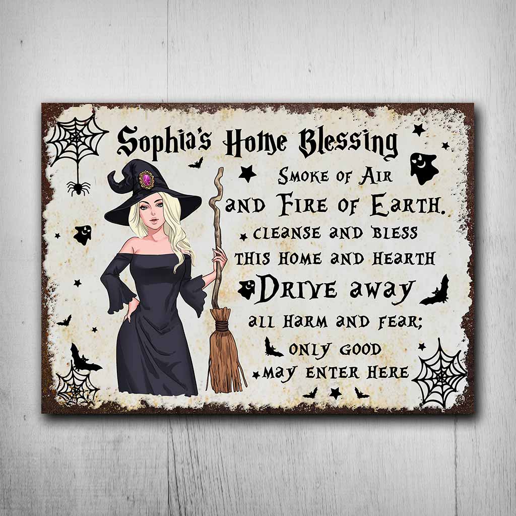 Home Blessing - Personalized Witch Rectangle Metal Sign