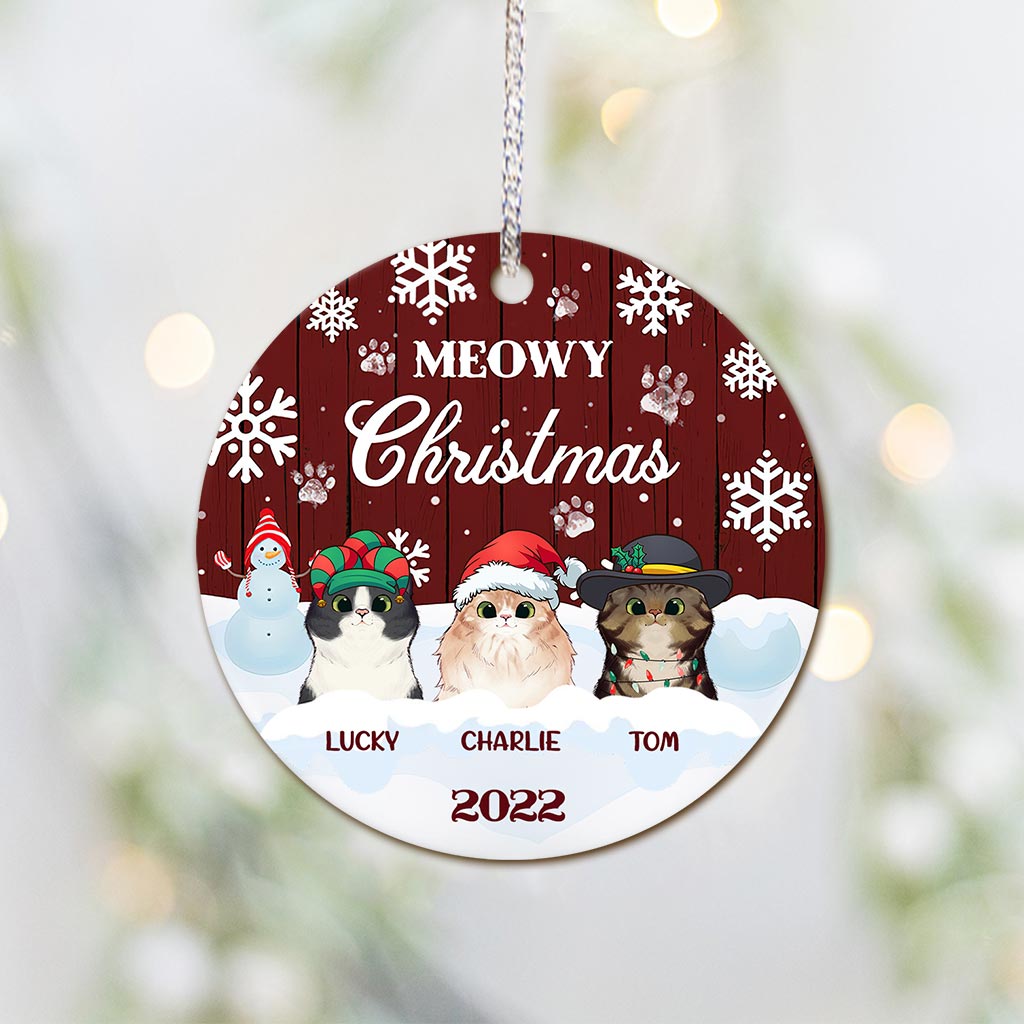 Meowy Christmas - Personalized Christmas Cat Ornament (Printed On Both Sides)