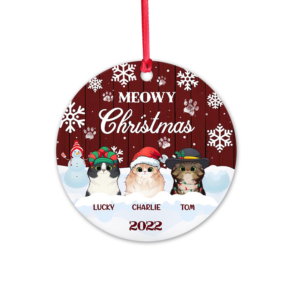 Meowy Christmas - Personalized Christmas Cat Ornament (Printed On Both Sides)