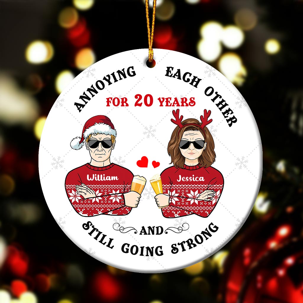 Annoying Each Other - Personalized Christmas Couple Ornament (Printed On Both Sides)