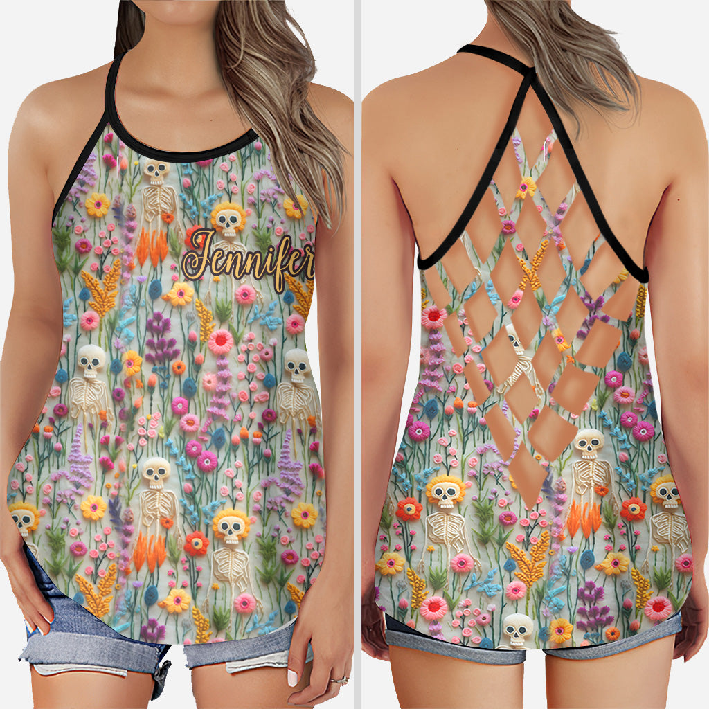 Discover Floral Skeleton - Personalized Skull Cross Tank Top