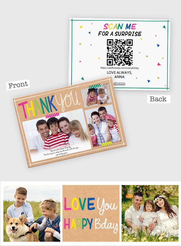 Thank You / Happy bday / Love you - Personalized QR Greeting Card