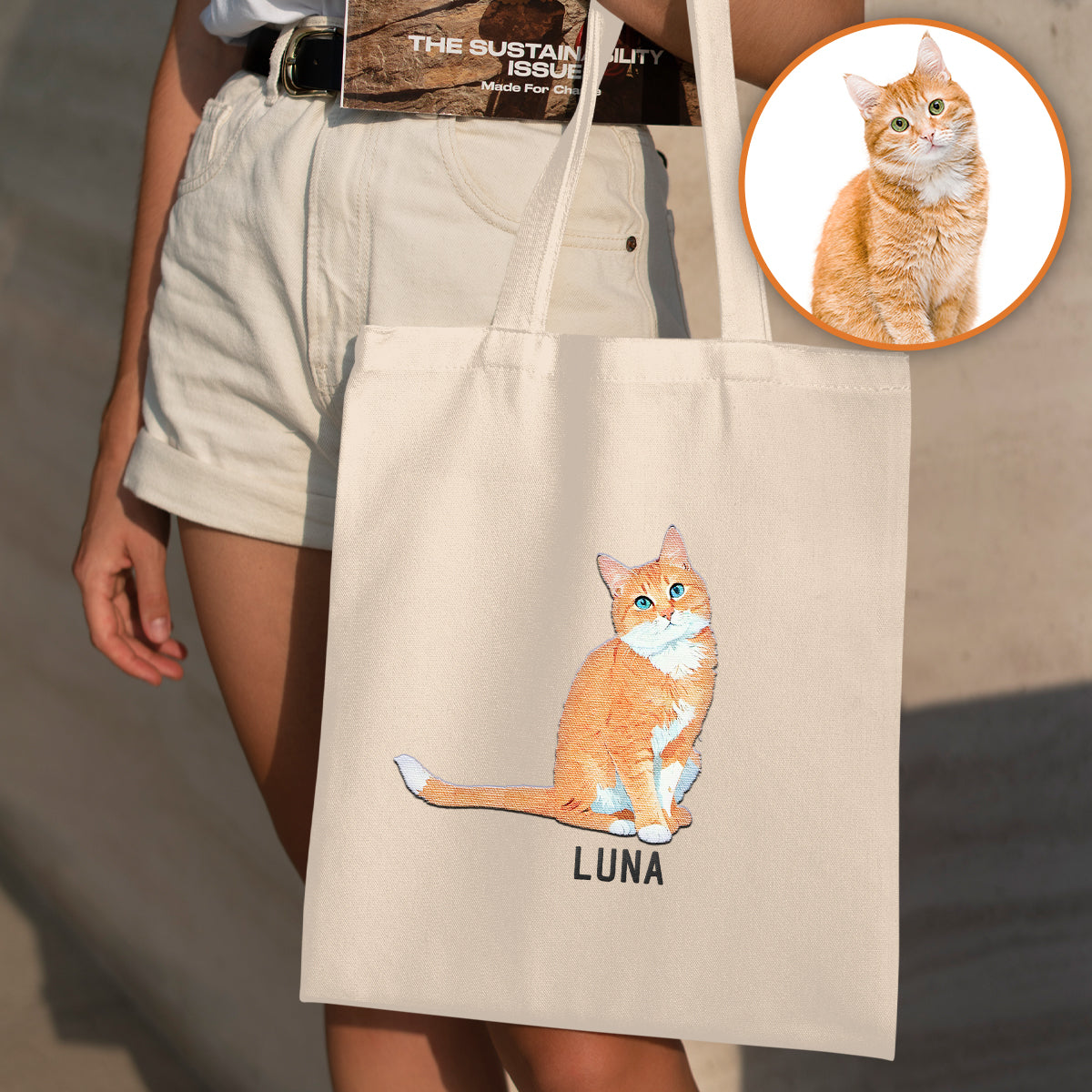 Custom 2D Photo - Personalized Cat Embroidered Tote Bag