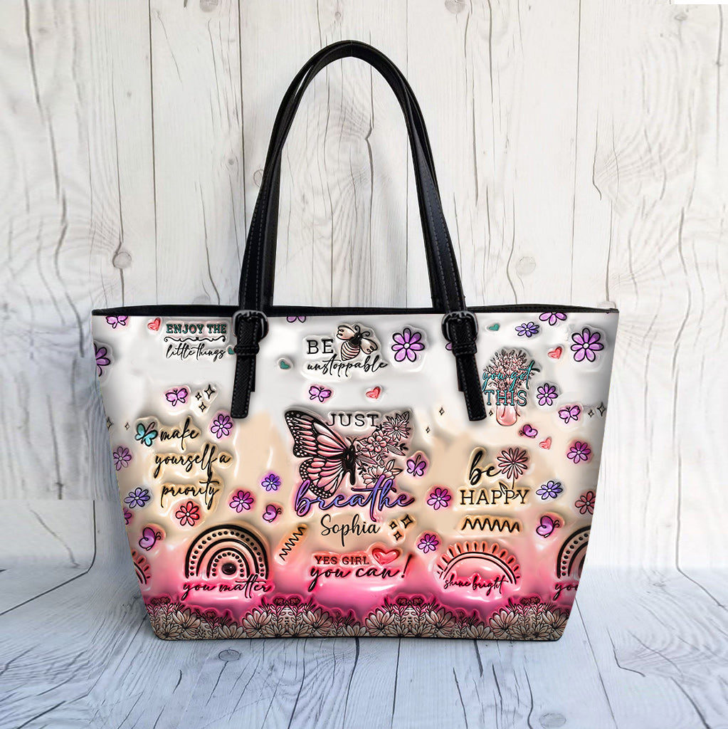 Positive Affirmations Butterfly - Personalized Butterfly Leather Bag