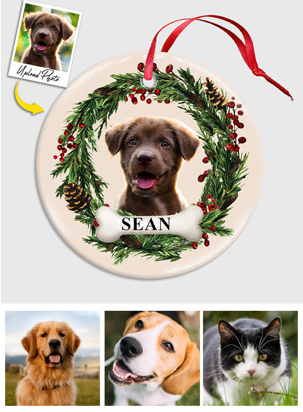 Lovely Dog/Cat Face - Personalized Dog Ceramic Circle Ornament